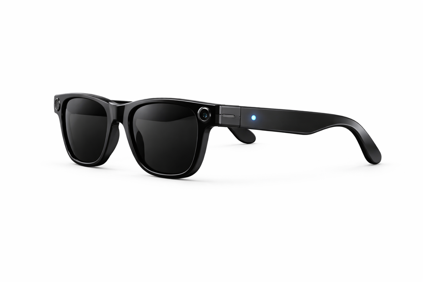 Black sunglasses with a digital display on a white background